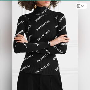 Balenciaga Black Logo Turtleneck Sweater